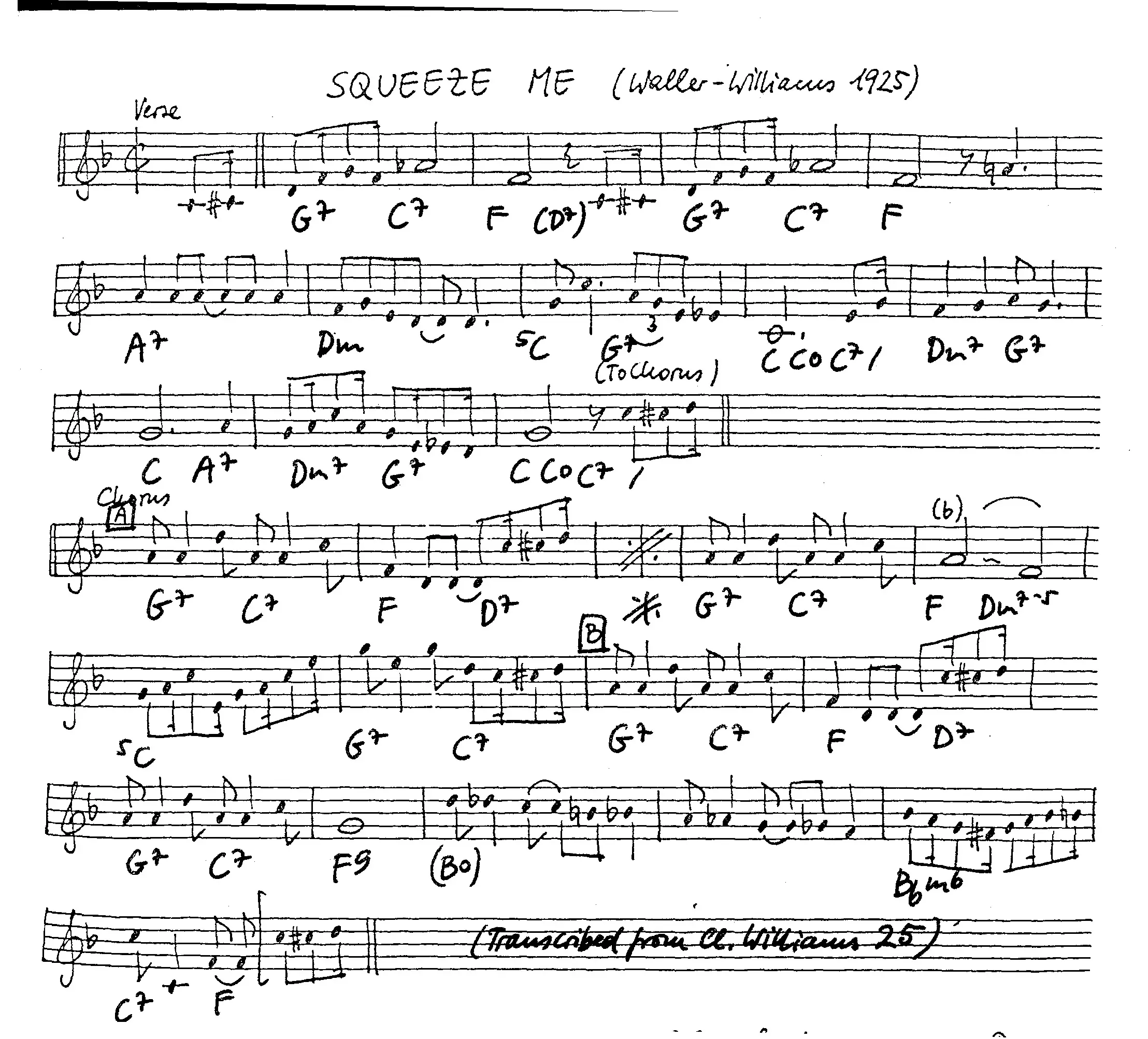squeeze me free jazz leadsheet - Courtesy of the Jungle Jazz Band